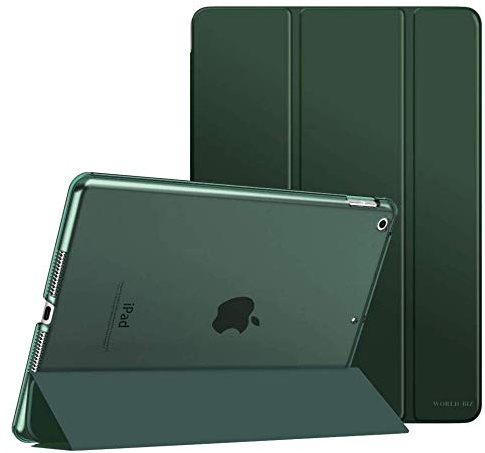 WorldBiz Smart Case for iPad 10.2 (9th/8th/7th Gen 2021/2020/2019) Ultra Slim Magnetic Cover Shell With Translucent Frosted Back, Auto Wake/Sleep (Dark Green)