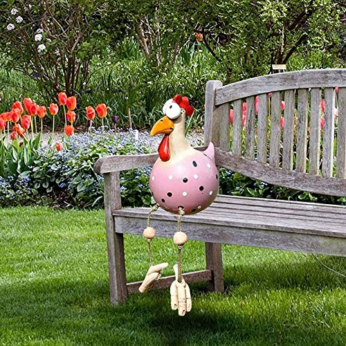 Huhn Gartendeko, Harz und Keramik Hahn Deko Ornament Handarbeit Gartenstatuen Dekorative Hen Yard Dekor Geschenk Animal Figurine Farmhouse Garden Stake für Haus Andenken (Pink)