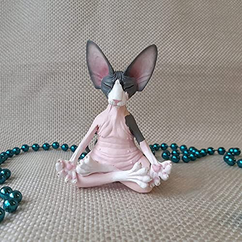 Sphynx Katze Meditieren Sammelfiguren Zen Yoga Entspannte Pose Buddha Meditation Statue für Home Office (Rosa)