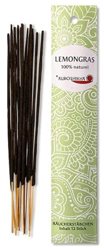 Lemongras AUROSHIKHA Indische Räucherstäbchen 100% natürlich ohne Chemie aus hochwertigen Ölen und Holz-Pulver Traditionelles Indisches Räucherwerk für Meditation, Raumreinigung, Entspannung