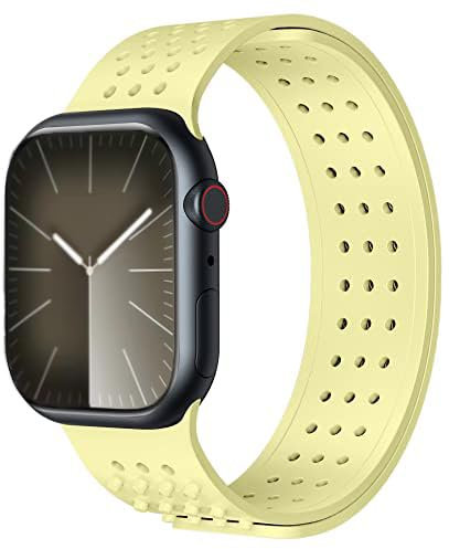 Compatibile per Apple Watch Band 45mm 41mm 44mm 40mm 42mm 38mm Cinturino di ricambio in morbido silicone traspirante Cinturino sportivo per iWatch Series 7 6 SE 5 4 3 giallo38/40/41mm