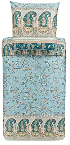 Bassetti Bettwäsche Garnitur Genova V1 aus Baumwolle Mako-Satin in der Farbe Grün 2-Teilig mit Reißverschluss, Maße: 155cm x 220cm, 80cm x, 9323462, 155X220