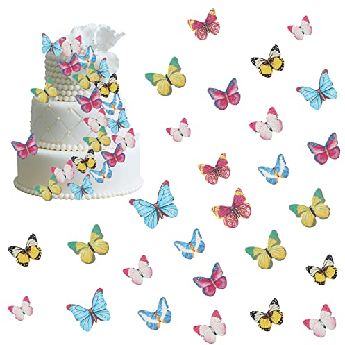 Silars Schmetterling Deko Torte Esspapier Schmetterlinge, 40stk Cake Topper Schmetterlinge Essbar Geburtstagsdeko Schmetterling, für Hochzeit, Geburtstag, Party Lebensmittel Dekoration