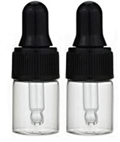 CMJ 2 x 2ml CLEAR Glass Bottles Ear Eye Drops Pipette Dropper BLACK Lid Aromatherapy Empty
