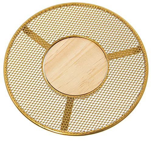 DRW Untersetzer aus Metallgitter und Holzzentrum in Gold und Natur, 20 x 2 cm, Holz, 8,6 cm