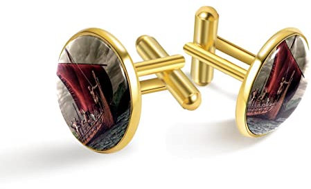 Segelboot Wikinger Klassische Edelstahl-Manschettenknöpfe für Herren, Hemd-Manschettenknöpfe, Schmuck, Business-Hochzeitsgeschenke, golden