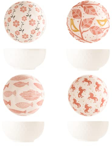 EeAaSsTy Ciotole per cereali Set di 8 ciotole per cereali, mikrowellen- und spülmaschinenfeste wiederverwendbare Kunststoffschalen (Weiß, 11.6 cm)