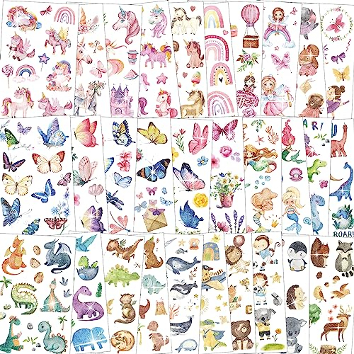 300+Glitzer Tattoo Set Kinder, Kinder Tattoo Mädchen, Dino Meerjungfrau Einhorn Tattoos Kinder Hautfreundlich Sticker, Glitzertattoos Kinder Schultüte Mädchen Füllung Mitgebsel Kindergeburtstag