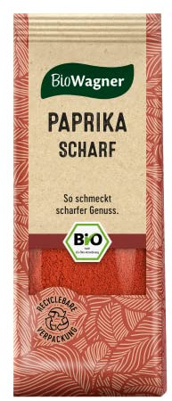 BioWagner - Bio Paprika scharf | milde Schärfe für Fleisch- und Gemüsegerichte | naturbelassene Bio-Zutaten | recyclebare Verpackung | 50 g