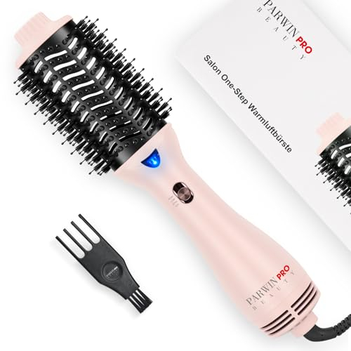 One-Step Warmluftbürste Föhnbürste, PARWIN PRO BEAUTY Rundbürstenföhn, 4 in 1 Ovale Haartrockner lockenbürste, Ionen Fönbürste Rundbürste für Trocknen, Glätten und Volumen, 1000 Watt (Rosa)