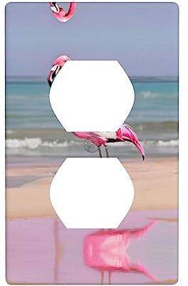 Dekorativer Lichtschalter mit pinkem Flamingo am Strand, Wandplatte, Duplex-Steckdose, Wandplatte, Größe 1-fach, 11,4 x 7 cm