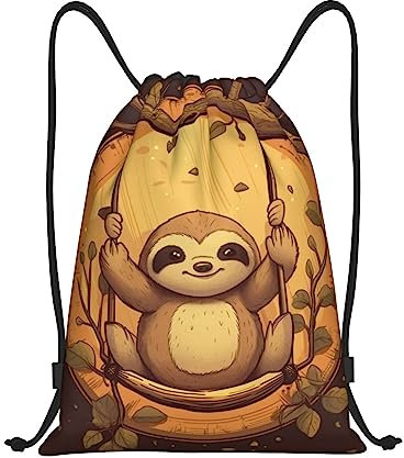 SJOAOAA Faultier Unisex Kordelzugbeutel String Aufbewahrungstasche Kordelzug Rucksack für Fitnessstudio Yoga Schule Schwimmen Strand, Schwarz , One size