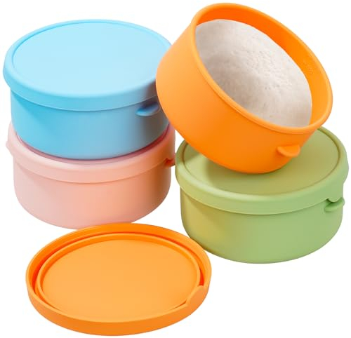CRROEL Pizzaballenbox 4 Stück, 700ML Pizzaballenbox mit Deckel, Pizza Box aus Antihaftendem, Silikon-Pizzateig-Kugel-Gärbehälter Teigschale für Home Kitchen Restaurant Bunt