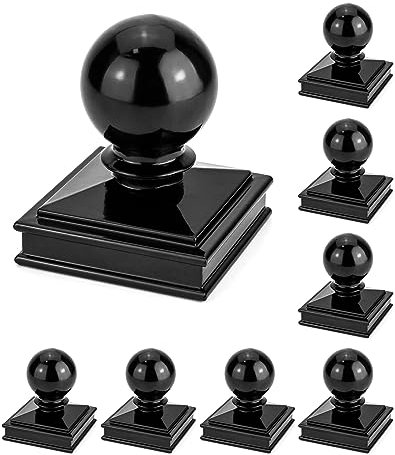 QWORK Zaunpfostenkappe, 8 Stück, 7,6 x 7,6 cm, dekorative Metallkappen mit oberer Kugel, schwarz
