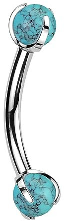 Paula & Fritz® UNIVERSAL Hantel-Stab Augenbrauen-Piercing Silber Synthetischer Stein Türkis Titan-IUM Grade 23 Kugel Mehrfarbig 1,2-mm Dicke Natur-Stein