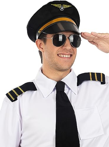 Funidelia | Gorra de piloto para hombre - Avión, Original y Divertido, Profesiones, 0 - Accesorios para adultos, accesorio para disfraz - Azul oscuro