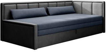 mb-moebel Sofa mit Schlaffunktion und Bettkasten Couch für Wohnzimmer Schlafsofa, Polstersofa Wohnlandschaft mit Bettfunktion - 214x77x82 cm - FULO (Rechts, Grau + Dunkelblau - Poco 40+ 4)