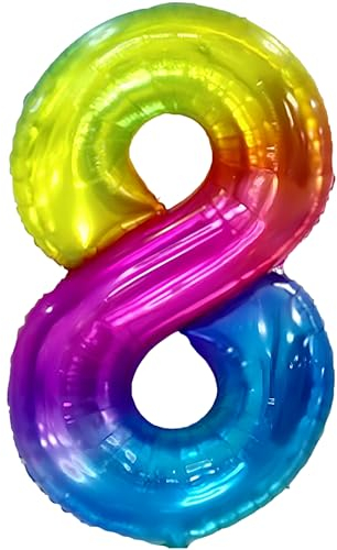 FUNFEST Palloncini Color Arcobaleno per l'8° Compleanno da 100 cm - Decorazione XL con Cannuccia - Vola con Elio