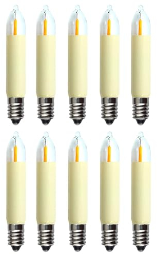 10 Stück LED Filament Kleinschaftkerze 14V 0,2W E10 für Schwibbogen mit 16 Brennstellen, Riffelkerze Ersatzlampe Lichterkette, Pyramide