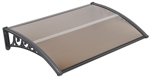 Homewell Vordach für Haustür 80 x 120 cm Braun, Modern Überdachung Haustür aus PC-Hohlplatte, PP-Kunststoff Rahmen und Aluminium Frontstange, Sonnenschutz & Regenschutz (80 * 120 cm, Braun)