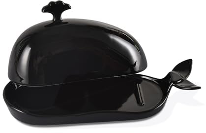 Beurrier noir avec couvercle et poignée, joli motif baleine, beurrier en céramique pour comptoir, décoration de cuisine, cadeau idéal pour pendaison de crémaillère, mariage