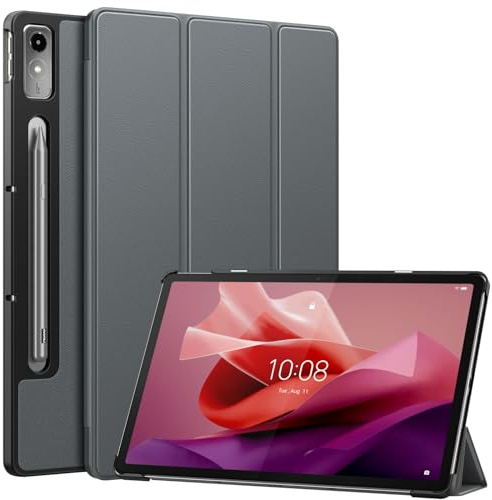 MoKo Schlanke Hülle Le-no-vo Tab P12 12,7 Zoll 2023, Stabile Dreifach Faltbar Hülle für Le-no-vo Tab P12 12,7 2023 Tablet mit Auto Schlaf/Aufwach, Armee Grün, Grau