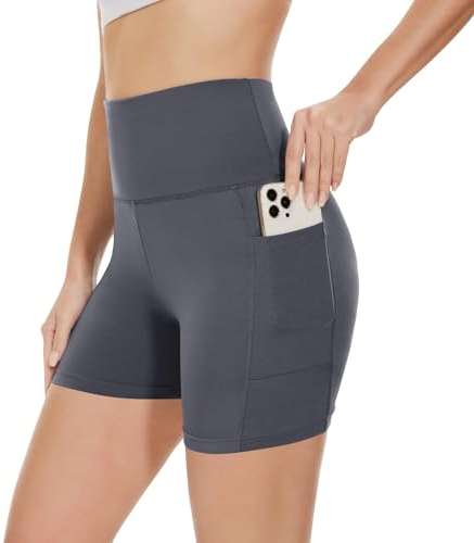 Gayhay Radlerhose Damen Kurze Shorts Sporthose Leggings Blickdicht High Waist Shorts Hotpants Sommerhose für Yoga Dunkelgrau,S-M