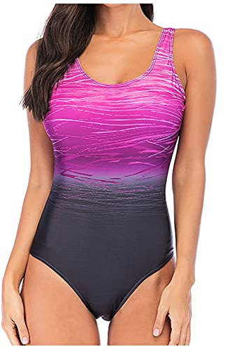 QWUVEDS Costume da bagno da donna, costume da bagno da donna, con gamba, costume da bagno sportivo, costume da bagno intero con push up, costume da bagno, A14 Costume da bagno con gamba viola, M