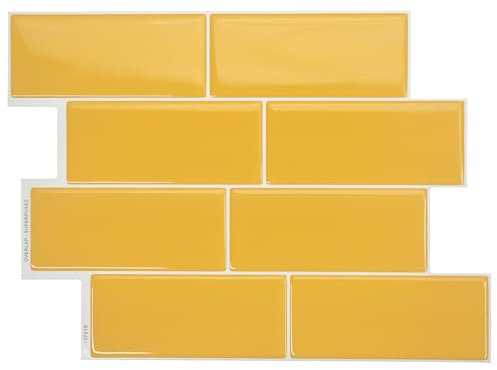 Smart Tiles Klebefliesen Küche und Bad – Metro Gelb, Fliesenaufkleber 3D, Küchenrückwand Selbstklebend, Wandpaneele, 5 Fliesen (29,36x21,29 cm), Einfach zu Montieren, Wasserfest, Made in Kanada