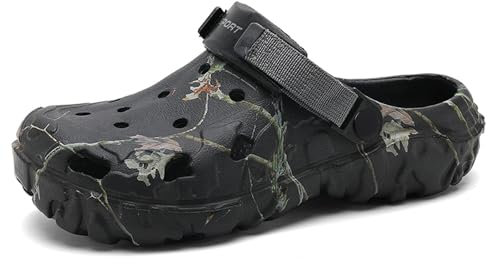 SECHRITE Zuecos de Jardín Unisex Zapatos de Jardín para Mujer Hombre Moda Deportiva EVA Adults Clogs para Verano Playa Pantuflas, Negro 43 EU