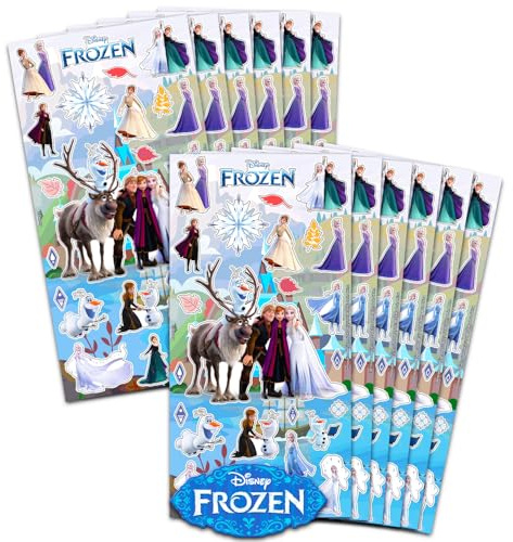 Disney Frozen-Aufkleber, Partyzubehör für Mädchen und Kinder, 12 Stück | Olaf und Elsa Aufkleberbögen für Kindergeburtstag, Partytüten – Disney Die Eiskönigin Partyzubehör