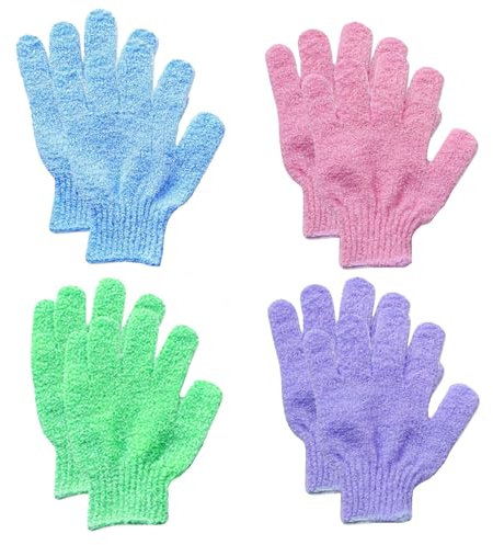 8 Pcs Exfoliating Glove, Exfoliating Mitt, Exfoliating Gloves, Shower Gloves for Shower/Spa/Massage and Dead Skin Cell Remover Loofah Remove Ingrown (Green Blue Pink purple)