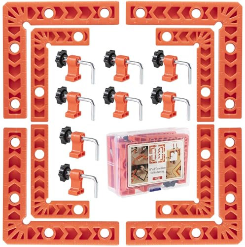 Set di Morsetti Angolari a 90 gradi, Quadrato di Posizionamento, Morsetti Diritti, Attrezzo per Falegnameria, Adatto per Cornici, Armadi, Scatole, un set di 8 pezzi (10cm/8cm), con 8 Morsetti