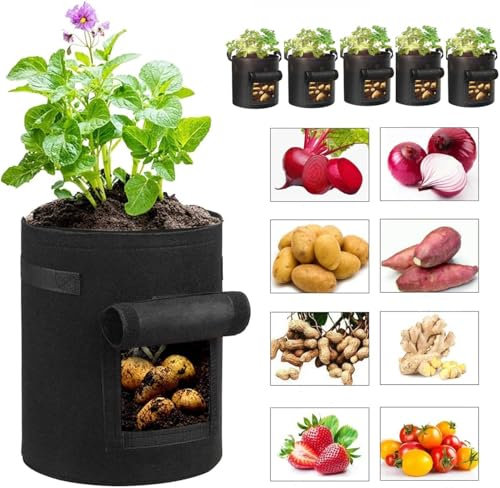 SunStream Lot de 6 Sacs de Culture Géotextile Respirant 10 Gal (40L) - Sacs Non Tissé Réutilisables pour Carottes, Pommes de Terre, Tomates, Fraises - Balcon, Jardin,Sac de Culture Potager