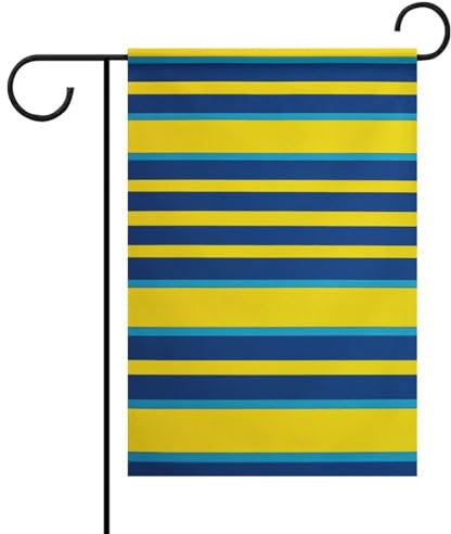 Drapeau de jardin à rayures jaunes et bleues imprimées pour l'extérieur - Drapeau décoratif de jardin ou de terrasse - Drapeau décoratif d'extérieur