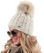 Alur Mütze Damen Beanie Wintermütze Strickmütze mit Bommel - Warme Elastisch Elegant Winter Mütze EKO Bommelmütze - Weiches Garn Stilvoll Universell Warm (Beige)