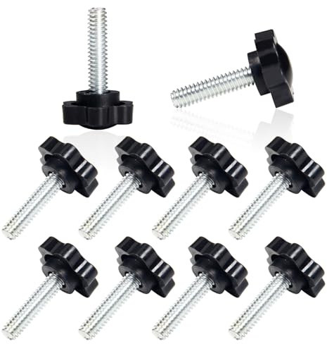 MroMax 10Pcs 1/4-20 x 1 Threaded Knurled Thumb Nuts, Black Plastic Knobs Clamping Screws, Grip Knob Screw for Replacing Umbrella Base