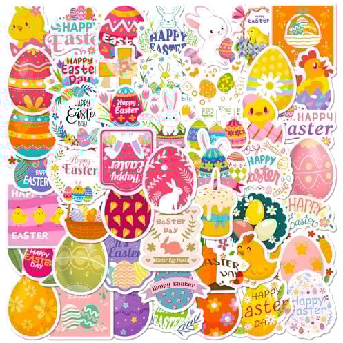 50 Stück Ostern Aufkleber Ostersticker Ostereier Aufkleber Sticker Happy Easter Stickers Wasserdicht für Geschenk Scrapbook Deko, Ostern Sticker Schulbildung Belohnungssticker für Kinder