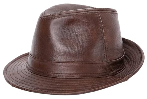 Leather Trilby Fedora Hat Short Brim Panama Jazz Hat 20s Bowler Gatsby Cap for Men Women Coffee