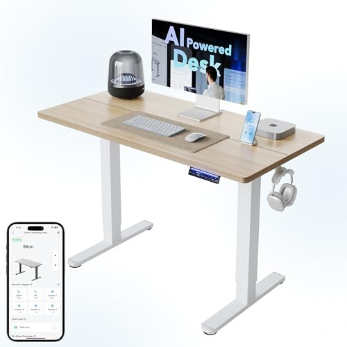 HUANUO KI-gesteuerter Elektrischer Stehschreibtisch 120 x 60 cm mit Smarter APP, Funktioniert mit Alexa & Google, Höhenverstellbar, 6 Speicherstufen, Sitz-Erinnerung, Ergonomisch