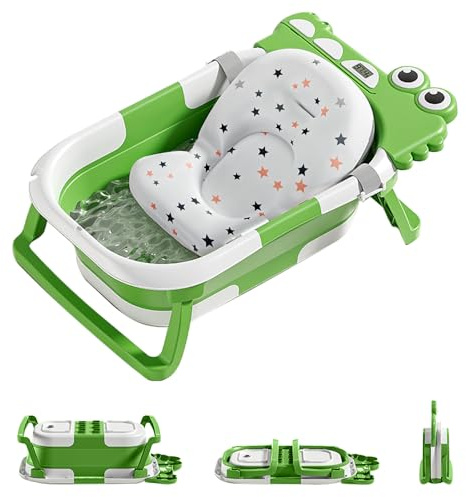 UBRAVOO Faltbar Baby Badewanne Mit Rutschfestem Badekissen - Babywanne Mit Baby Badewannensitz & Badethermometer - Von Der Geburt Bis 3 Jahre - Geburtsgeschenke Für Mädchen & Jun (Grün)