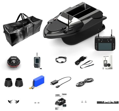 Kidaromo V080 12V RC Bait Boat, High-Speed GPS Bait Boat with Fish Finder, 180 Waypoints, 9 Fishing Zones, 800M Range & 4.3 HD Remote Screen, Outdoor RC Boats, Gift for Adults, UK Plug-QIANQIANDS