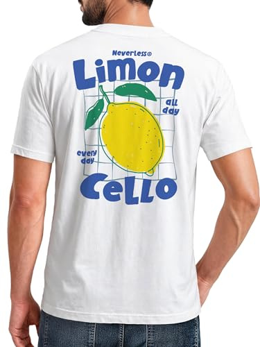 Neverless® Herren T-Shirt Backprint Sommer Grafikshirt im Retro Style Zitrone Limon Cello Schriftzug Fashion Streetstyle