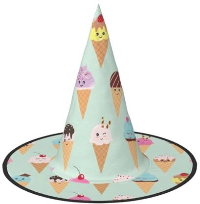 VCzsdff Eistüten Druck Cosplay Oxford Tuch Halloween Hut für Halloween-Partys, leichte 33 cm hohe Hexenkappe