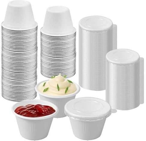50 Pièces Pots à Sauce en papier avec Couvercle, 4 oz Anti-fuite Boîte à Sauce avec Couvercle, Blanc Boite papier Alimentaire, petit bols pour trempette, canapés, confiture, salade, Dessin Au Diamant