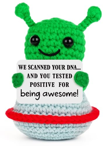 YUEYUQIU Funny Alien Gifts for Friends Women Men, Handmade Crochet Alien UFO Decor, Gag Presents for Coworkers, Cute Birthday for Her Him, You are Awesome Desk Accessories
