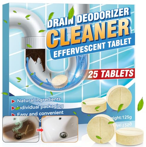 Tablettes Nettoyantes pour Canalisations, Lot de 25 Tablettes Effervescentes pour Éliminer Rapidement les Mauvaises Odeurs, Convient pour Éviers, Toilettes et Fosses Septiques (Bleu)