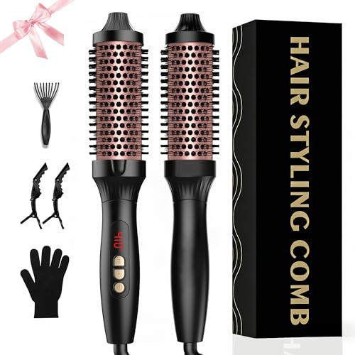 UKLISS Thermobürste Thermal Brush 38mm Thermo Rundbürste Lockenbürste | LCD-Anzeige [120-210℃], für Natürlicher Locken & Glatteres Aussehen, Double Spannung für Reise (Roségold)