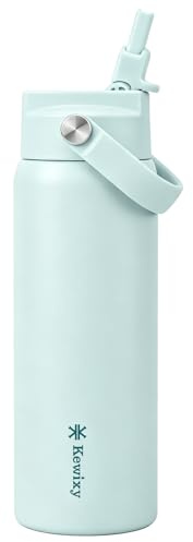 KEWIXY 710ml Insulated Water Bottle with Straw, Easy Slide Lid, Leak Proof, Keep Cold 24H, Vacuum Insulated Tumbler, Metal Stainless Steel with Handle, Aqua