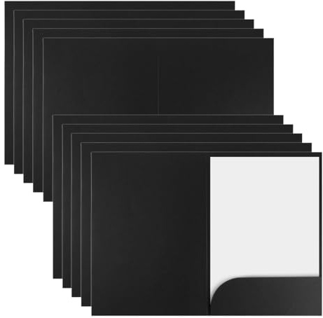 10 Stück Präsentationsmappe A4 für Business, Bewerbung, Büro, Universität | Kraftpapier Dokumentenmappe Mappe in schwarz mit Visitenkartenschlitz, Kraft Präsentationsmappe Aktendeckel A4 Pappe